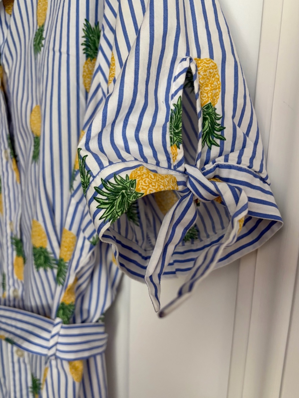 Striped Cotton Pineapple Button Up Shirt Dress Retro Summer Preppy Kitchy Sz L - Picture 4 of 6